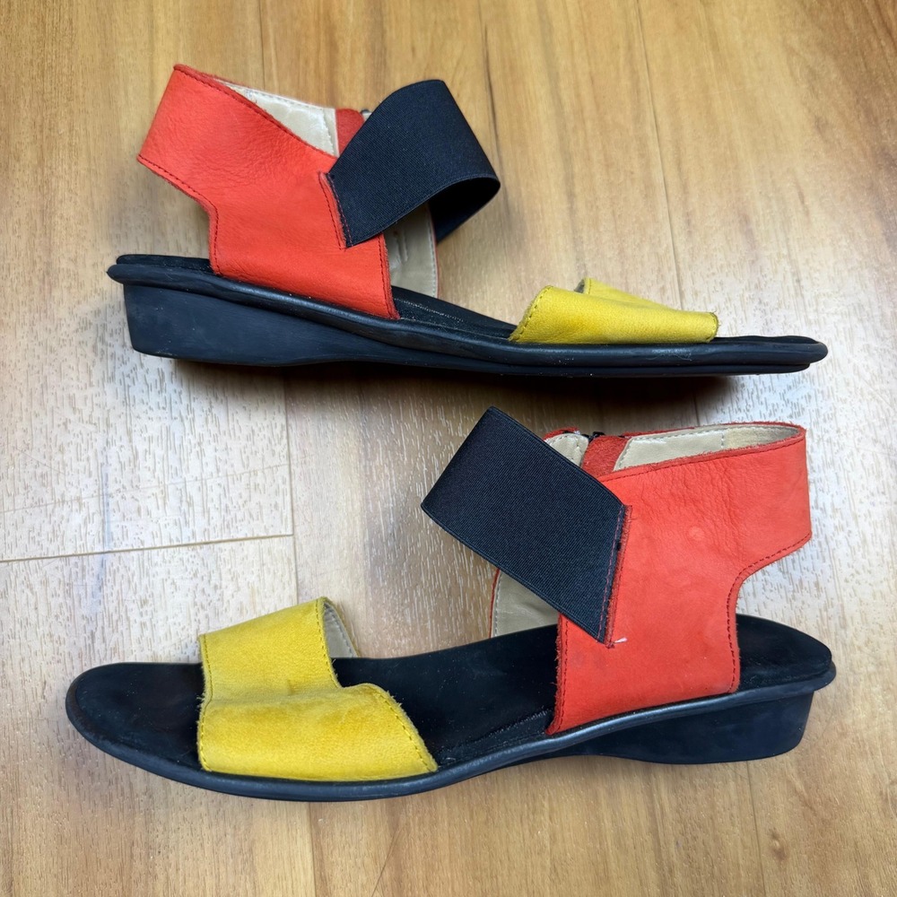 Sesto Meucci Womens 6W Leather Colorblock Wedge Sandals Made in Italy - Picture 4 of 7